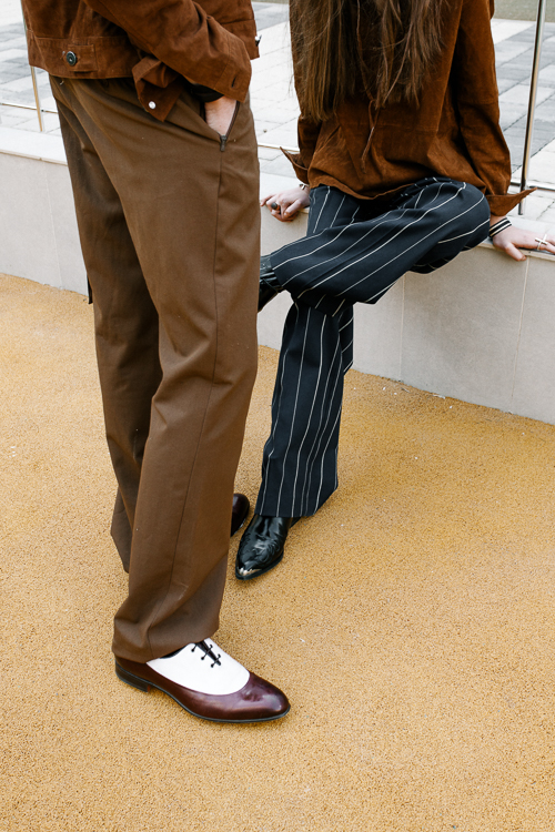 HE: JACKET- VINTAGE PANTS- VINTAGE LEVI'S T-SHIRT- LEVI'S ACCESSORIES- STYLIST'S OWN SHOES- SANTONI SHE: PANTS- VINTAGE SHIRT- VINTAGE