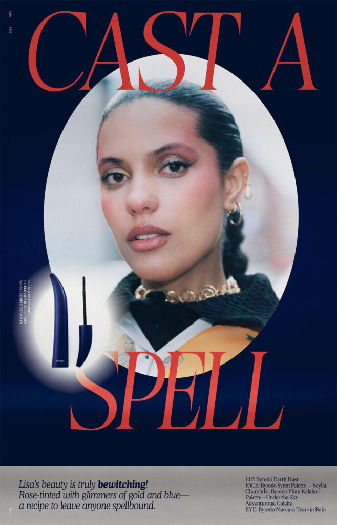 Lisa of Ibeyi in a oval cutout with the words 'Cast A Spell'