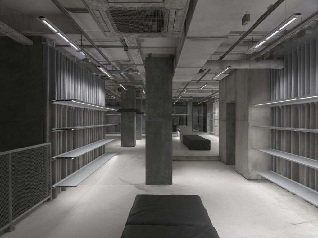 The industrial, exposed interior of Balenciaga's new Hamburg store